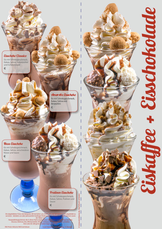 Karte mit Eiskaffee / Eisschokolade Variationen, Format 10,5 x 29,7 cm, Außenseite