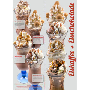 Eiskarte mit Eiskaffee / Eisschokolade Variationen, Format 10,5 x 29,7 cm