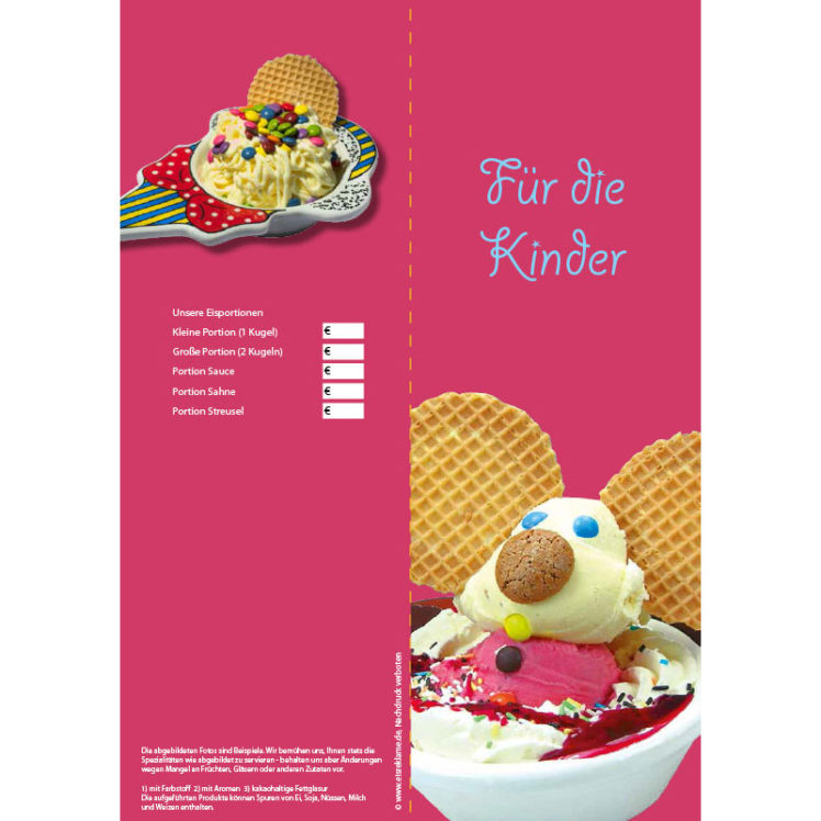 Eiskarte als 4-seitige Broschüre mit Kinder Eisbechern