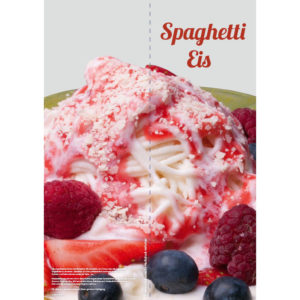 Karte mit Spaghetti Eis Variationen, Format 10,5 x 29,7 cm