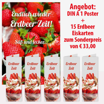 Aktionsangebot: Plakat + 15 Erdbeer Eiskarten für die Erdbeerzeit