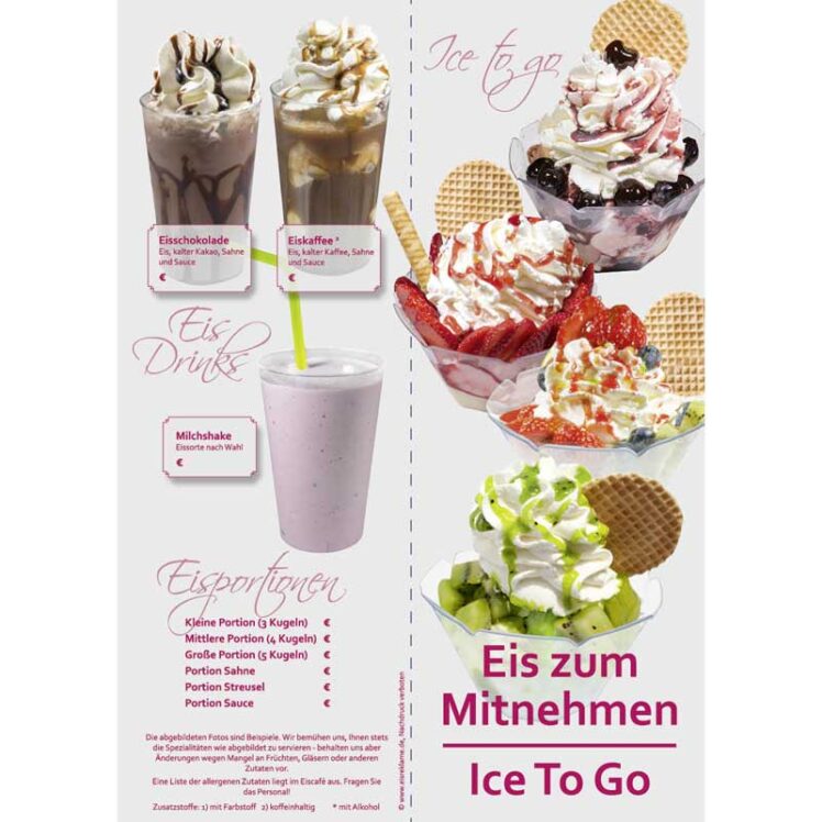 Eiskarte für den Außer-Haus-Verkauf, Eisbecher zum Mitnehmen oder Ice To Go